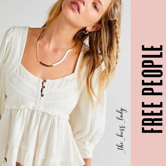 SOLD -C- NEW FREE PEOPLE top XS crop puff sleeves - Picture 4 of 6